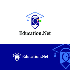 Letter Q education and academy logo concept with pencil and toga hat for techno theme