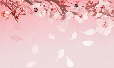 Hand drawn cherry blossoms on a pink background