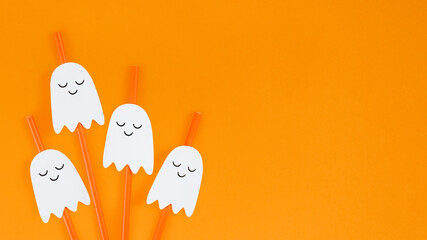 Orange Halloween ghost straws set design resources