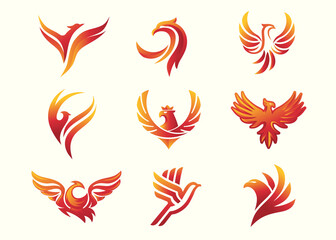 phoenix bird logo concept, red bird logo design, phoenix vector logo, creative logo of mythological bird, a unique bird, a flame born from ashes