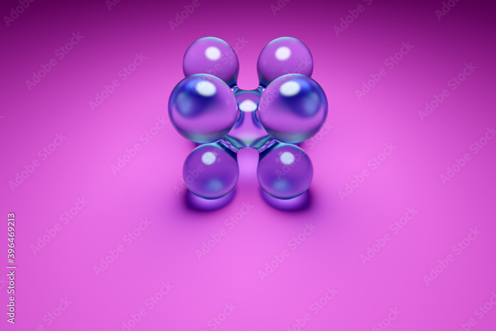Poster 3d illustration of a transparent metaball with a huge number of parts on a pink background. digital 