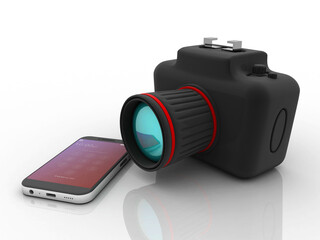 3d rendering Digital camera with mobile phone