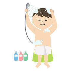シャワーを浴びている男性のイラスト