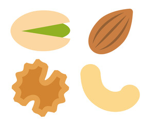 4種類のナッツのアイコンイラスト/白背景