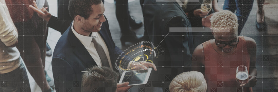 Diverse business people at a dinner party