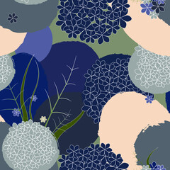 Floral vector pattern in gray and blue tones