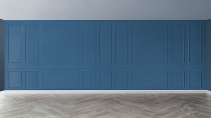 Empty room with blue patterned wall