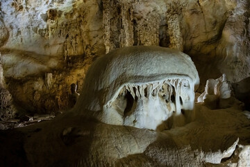 Interior view of the Mammoth cave in the Republic of Crimea, Russia. October 2, 2020