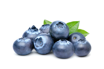 Pile of Juicy Blueberries fruits isolated on white background
