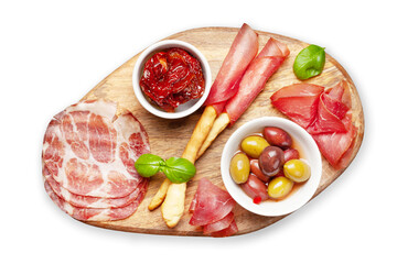 Cheese, meat and olives antipasto