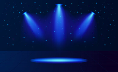 neon blue light spotlight for product display. lamp spot on the stage.