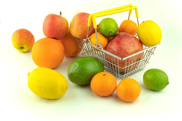 Shopping basket filled with fresh fruit and vegetables