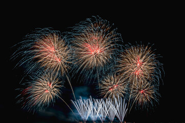 fireworks over the beach in Thailand,New year eve 2020 Pattaya firework Festival