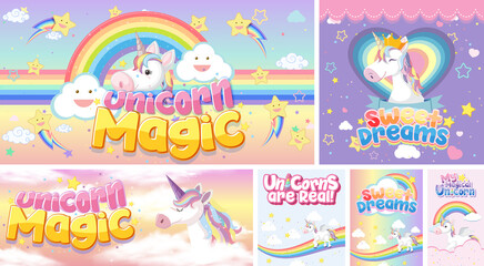 Cute unicorn banner on pastel background color