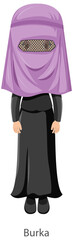 Obraz na płótnie Canvas A woman wearing Burka Islamic traditional veil cartoon character