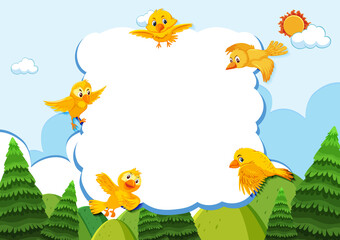 Happy bird in nature background blank banner