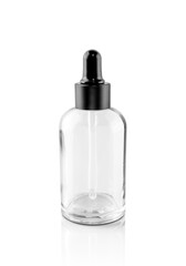 Transparent glass dropper serum bottle for cosmetic product design mockup isolated on white background