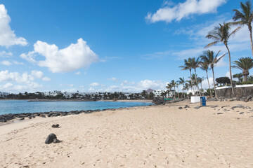 Sunny beach in, costa Teguise, Lanzarote, Canary Islands, Spain.