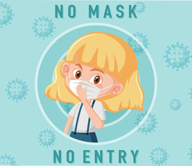 No mask no entry sign with cute girl cartoon character