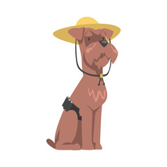 Cute Dog in Sheriff Costume, Funny Pet Animal Character Dressed in Festive Costume for Masquerade, Carnival, Party, Holiday Celebration Cartoon Style Vector Illustration