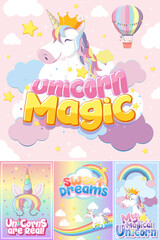 Cute unicorn banner on pastel background color