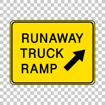 Runaway truck ramp warning sign isolated on transparent background