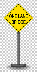 Yellow traffic warning sign on transparent background