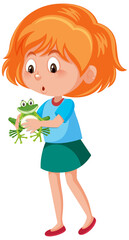 Girl holding cute animal cartoon character isolated on white background