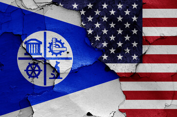 Obraz premium flags of Minneapolis and USA painted on cracked wall