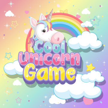 Unicorn icon on magic  pastel background