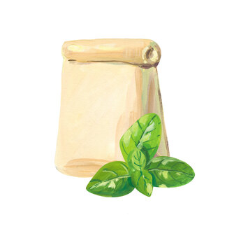 package of seeds. Hand drawn acrylic or gouache illustration on white