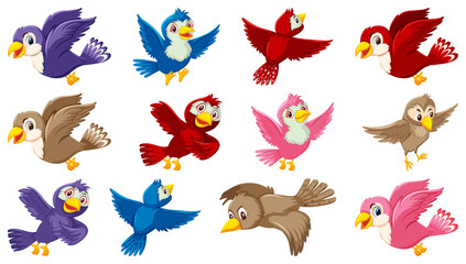 Set of bird cartoon character