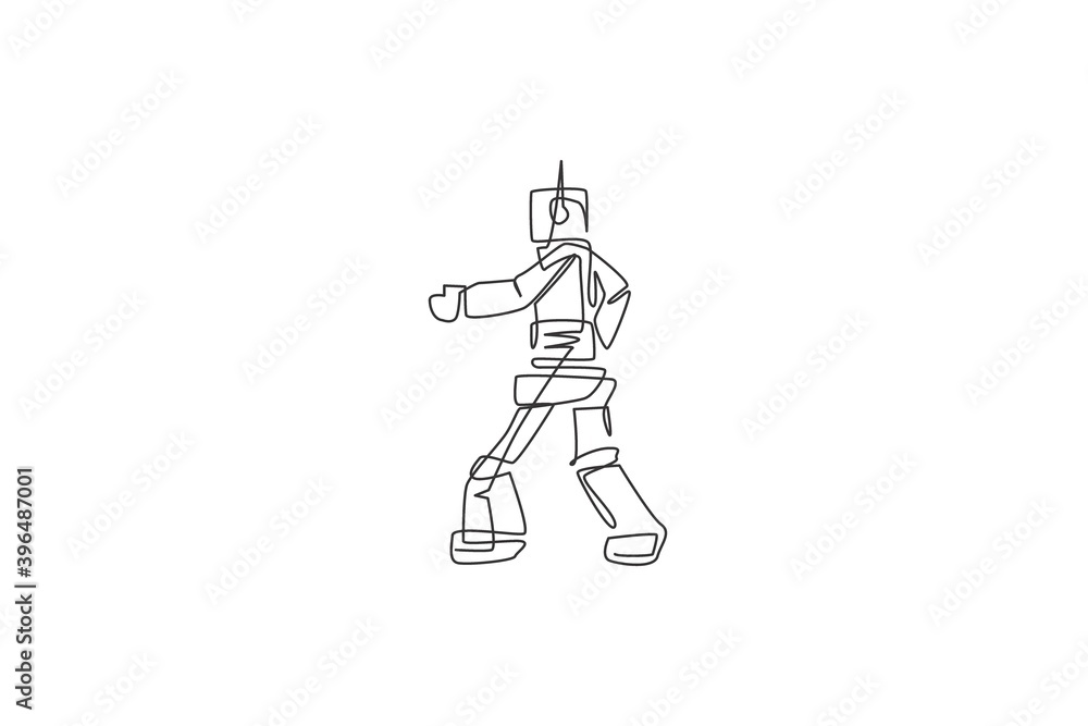 Poster one continuous line drawing of smart robot, artificial intelligence product vector illustration. fut