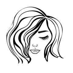 Young woman. Abstract Beautiful girl face on white background. Vector Glamour fashion beauty face illustration. vector illustration. Hand drawn black and white sketch.