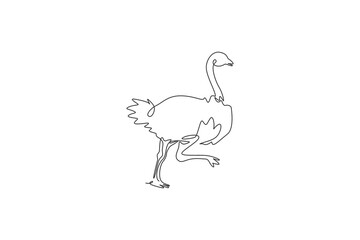 Single continuous line drawing of cut ostrich bird run fast. Endangered animal national park conservation. Safari zoo concept. Trendy one line draw graphic design vector illustration