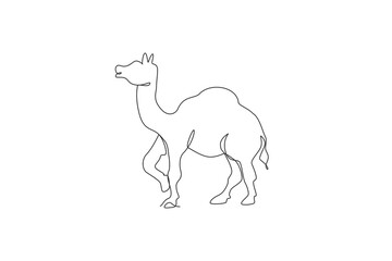 Single continuous line drawing of wild Arabian camel. Endangered animal national park conservation. Safari zoo concept. Trendy one line draw design vector graphic illustration