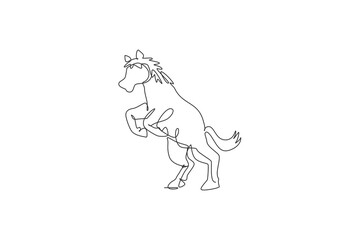 Single continuous line drawing of wild horse mustang. Endangered animal national park conservation. Safari zoo concept. Trendy one line draw design graphic vector illustration