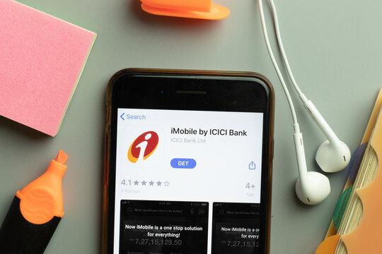 New York, USA - 1 December 2020: iMobile by ICICI Bank mobile app icon on phone screen top view, Illustrative Editorial