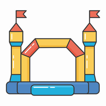 recommend clip art: Bouncy inflatable castle. Tower and equipment for child playground. Vector color line illustration