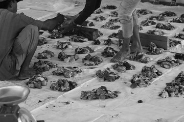 Sacrificial meat that has been chopped and weighed. Ready to be distributed and donated to people...