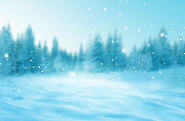 Winter  background .Merry Christmas and happy New Year greeting card with copy-space. Christmas landscape with snow and fir trees