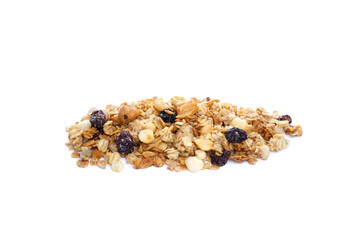Heap of crispy muesli on white background