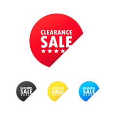 Clearance sale sticker. Low price, discount, promotion, marketing, sale on, discount up to, fast selling shoppers icon. Vector on isolated white background. EPS 10