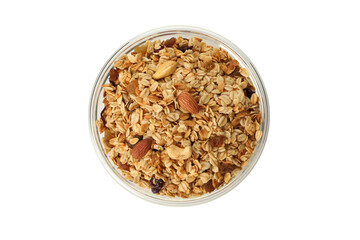Bowl with granola isolated on white background