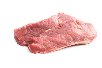 Slices raw striploin steak.