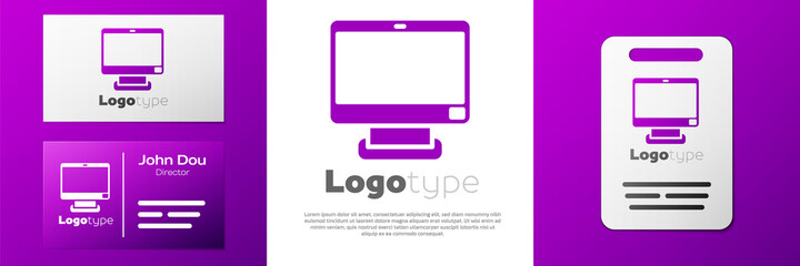 Logotype Computer monitor screen icon isolated on white background. Electronic device. Front view. Logo design template element. Vector.