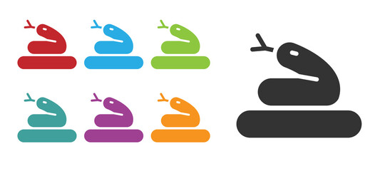 Naklejka premium Black Snake icon isolated on white background. Set icons colorful. Vector.