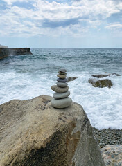 Stone pyramid on the beach, Massandra, Crimea