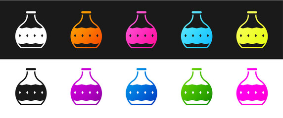 Set Tequila bottle icon isolated on black and white background. Mexican alcohol drink. Vector.