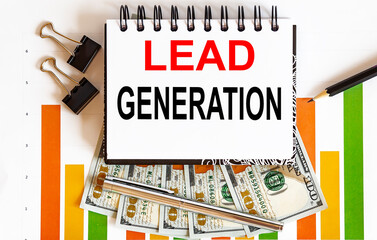 Notebook with Tools and Notes about LEAD GENERATION ,business concept